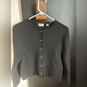 Vintage 80's Black Boiled Wool Cropped Sweater Jacket Size M